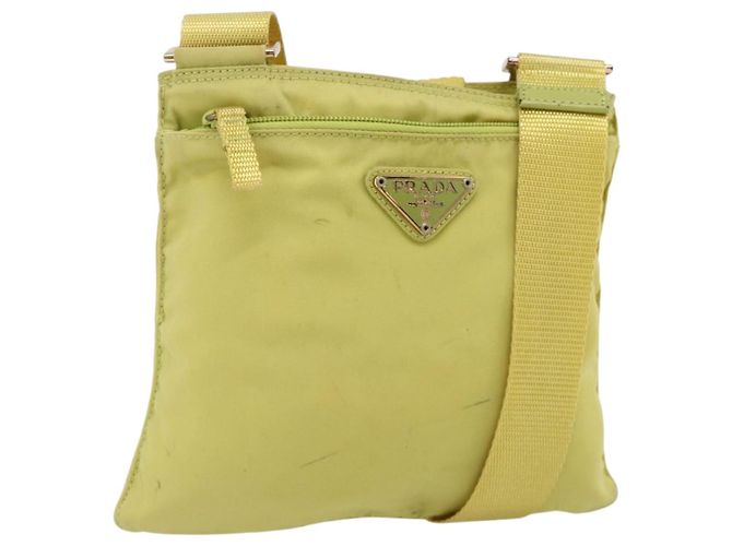 PRADA Schultertasche Nylon Gelb Silber Authentisch 175707
