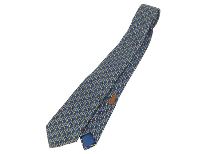 Hermès HERMES Necktie Silk Blue Auth 174885A