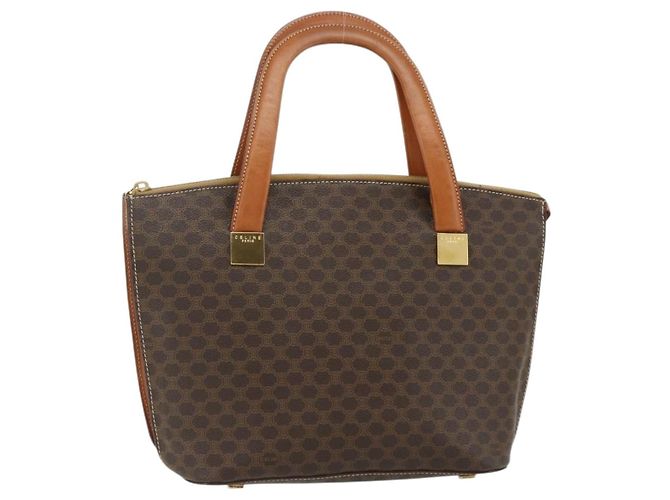 Céline Bolsa de mão em lona Macadam CELINE em couro PVC marrom dourado Auth 176559