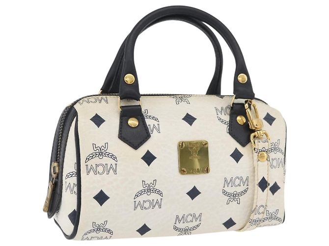 Bolsa MCM Vicetos Logogram em couro PVC 2 em 1 branco ouro Auth 176581 Dourado