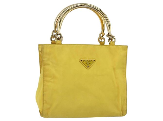PRADA Sac à main en nylon jaune or Auth 175197 Doré