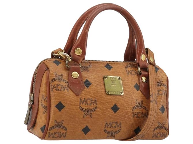 Bolsa Boston Mini Vicetos Logogram MCM em PVC 2em1 Marrom Ouro Auth 175597 Dourado