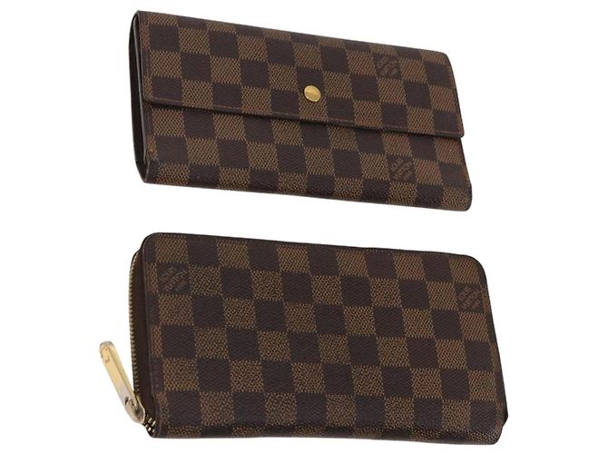 LOUIS VUITTON Damier Ebene Langbörse 2 Set LV Auth BA12175