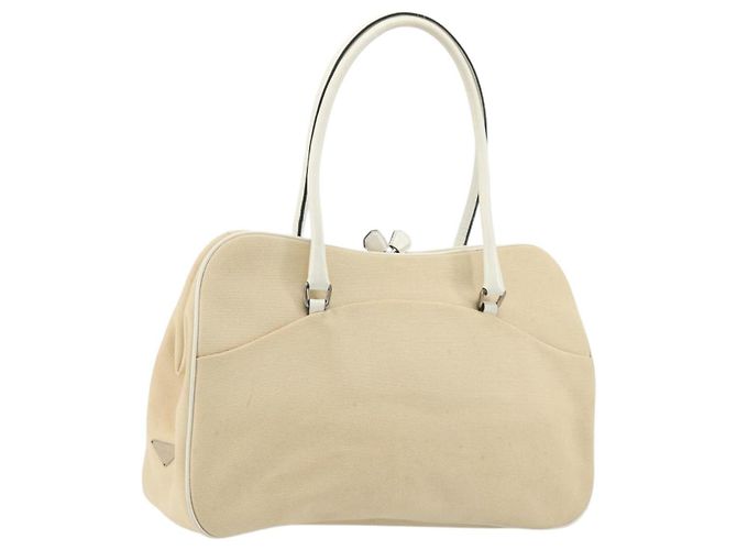 Borsa a Spalla PRADA in Tela Beige Argento Autentica 176585