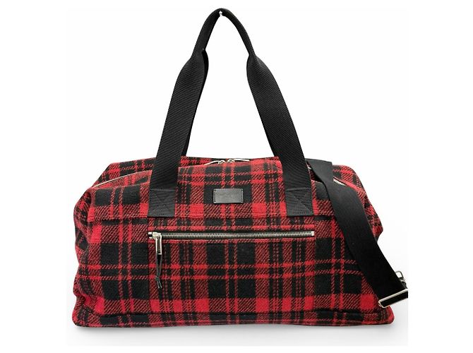 Bolsa Boston de lã e couro Yves Saint Laurent Preto Vermelho