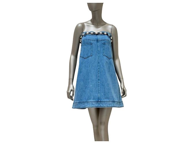 Chanel 2013 trägerloses Denim-Perlen-Gürtelkleid in Größe 38, gebraucht