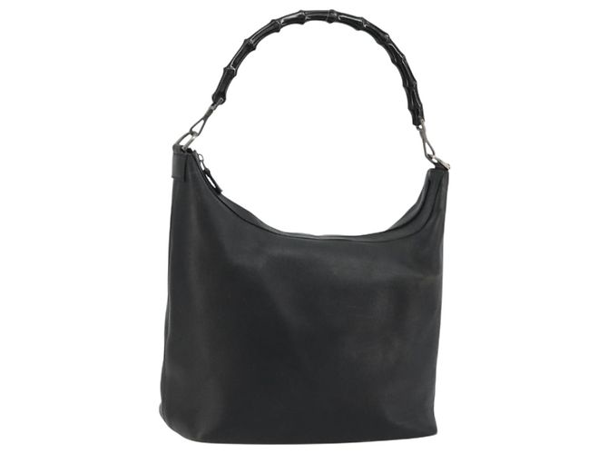 Borsa a Spalla in Pelle Gucci Bamboo Nera Argento Auth 175312 Nero