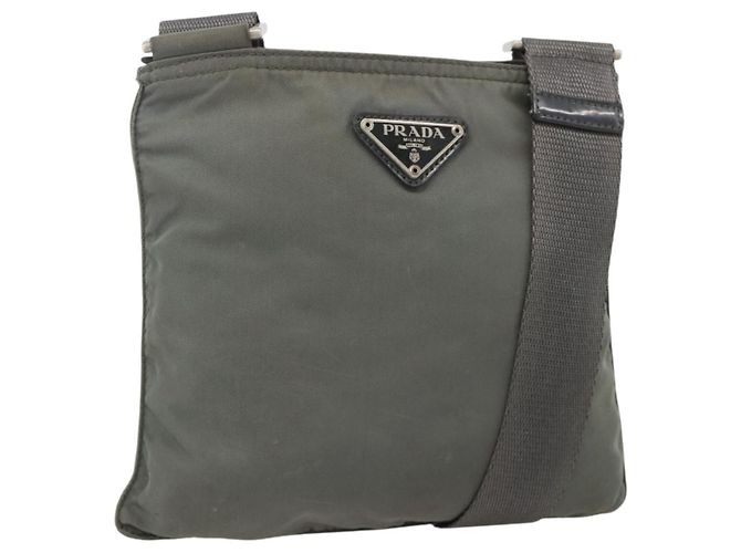 PRADA Shoulder Bag Nylon Gray Silver Auth 175304 Brown Silvery