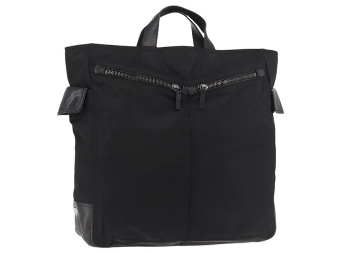 PRADA Bolsa de mão em nylon preto prata Auth ka3999