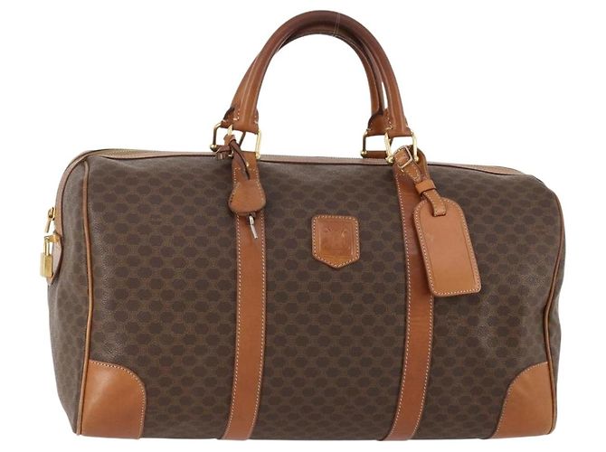 Céline Bolsa Boston em lona Macadam CELINE em couro PVC marrom dourado Auth BAZ722
