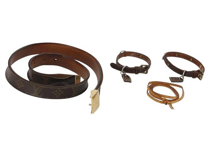 Cinturón Monograma de Cuero LOUIS VUITTON 4 Set Beige LV Auth 174999