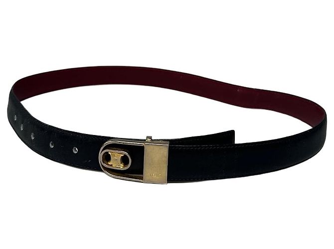 Céline Vintage Celine Triomphe Reversible Leather Belt Black Burgundy 85