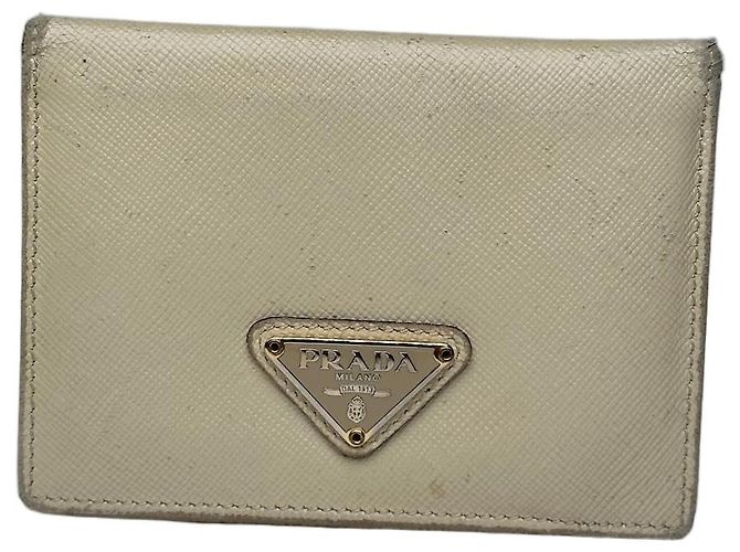Vintage Prada Saffiano Leather Triangle Card Holder Cream Beige