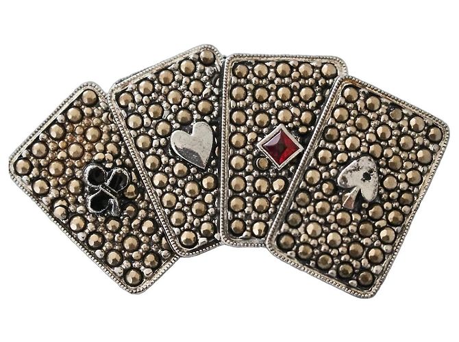 Autre Marque Spilla Poker in Argento 925 con Pietre Silver hardware