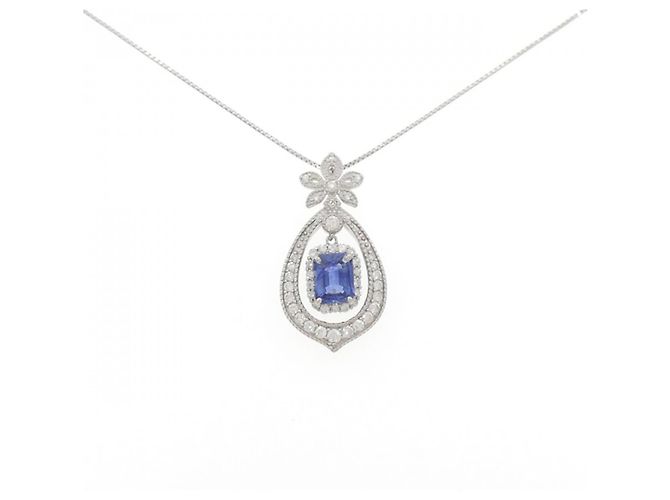 Autre Marque Collana in Zaffiro e Diamante Pt950 Pt850 Blu