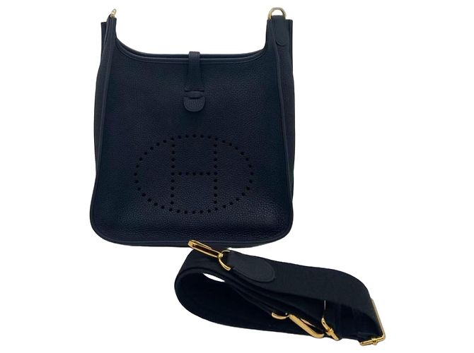 Bolsa Hermès Evelyne 29 Preto Ouro em couro