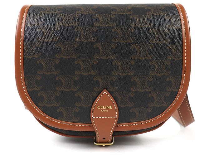 Céline Bolso de Hombro Celine 19150 Folco Medium Triomphe de Lona Castaño
