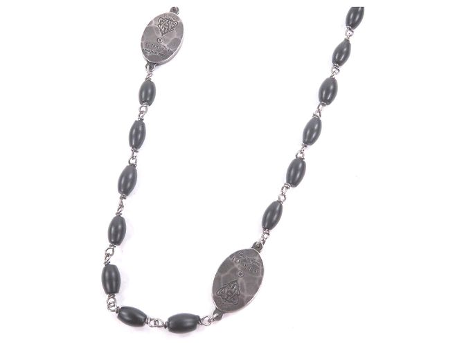 Collana lunga con placca a stemma AG925 di GUCCI Nero Argento