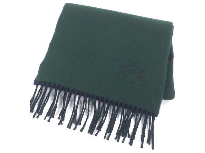 Loewe Wool Cashmere Anagram Stole Green Navy blue