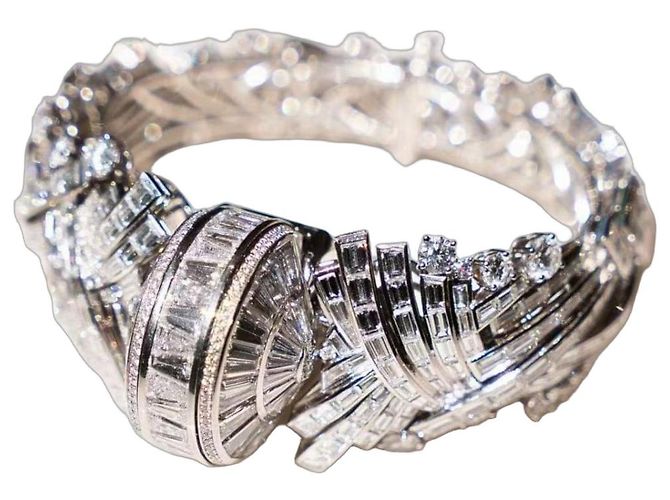 Reloj Harry Winston de platino y diamantes con nácar Plata