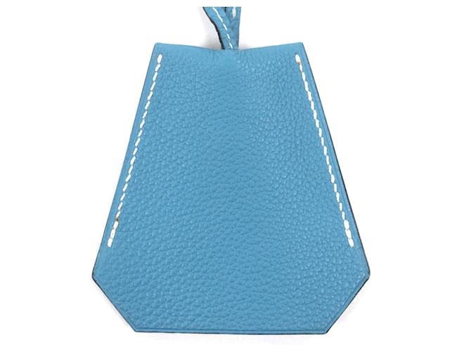 Hermès HERMES Large Clochette Leather Keyring Necklace Blue 