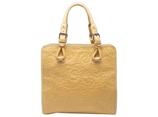16 Céline Bolsa de mão Celine em couro amarelo macadam com relevo
