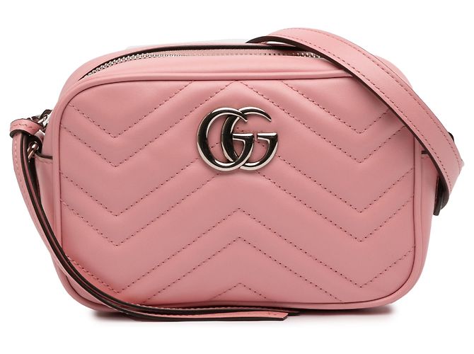 Gucci Pink Mini GG Marmont aus gestepptem Leder mit Umhängegurt