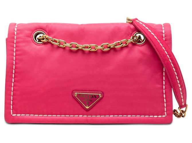 Bolsa transversal Prada em tessuto rosa com corrente e aba