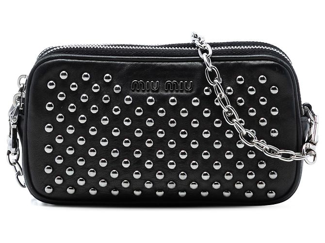 Miu Miu Borsa in pelle nera con borchie e doppia zip Nero