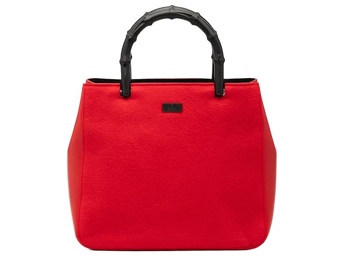 Bamboo Bolso de mano de bambú de lana roja y piel de ternera Gucci