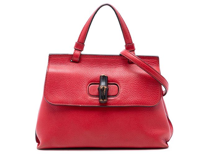 Bamboo Bolsa diária pequena de couro vermelho com bambu Gucci
