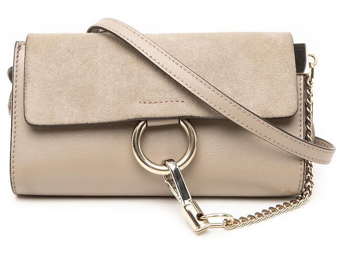 Chloé Mini Faye Tasche aus Kalbsleder und Wildleder in Braun mit Kette zum Crossbody-Tragen Taupe