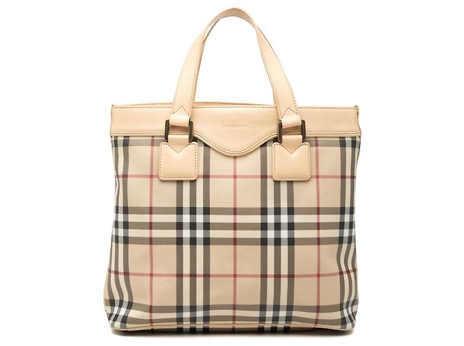 Beige Burberry Haus-Check-Canvas-Handtasche