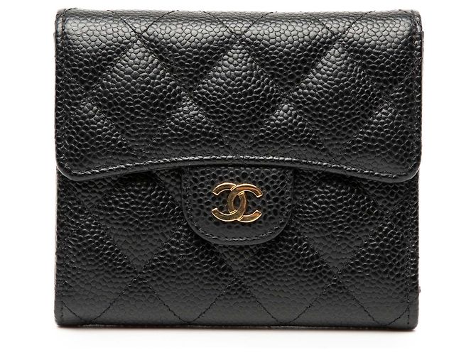 Hermès Black CC Quilted Caviar Compact Flap Wallet