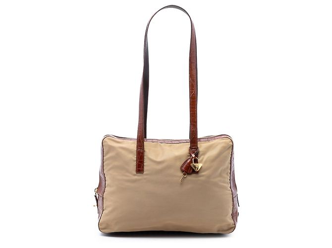Bolsa de ombro Tessuto com acabamento em couro croco bege da Prada