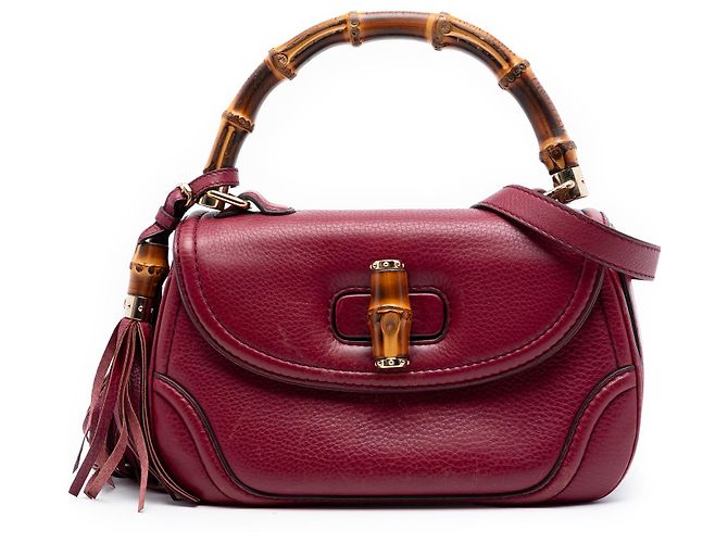 Gucci Rote Mittelgroße Leder New Bamboo Handtasche Bordeaux