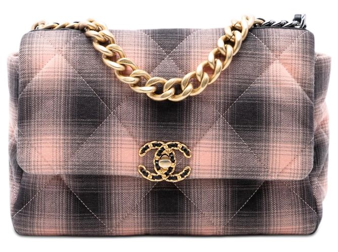 Chanel 19 Chanel Rosa Grande Bolsa de Algodón a Cuadros 19 Flap