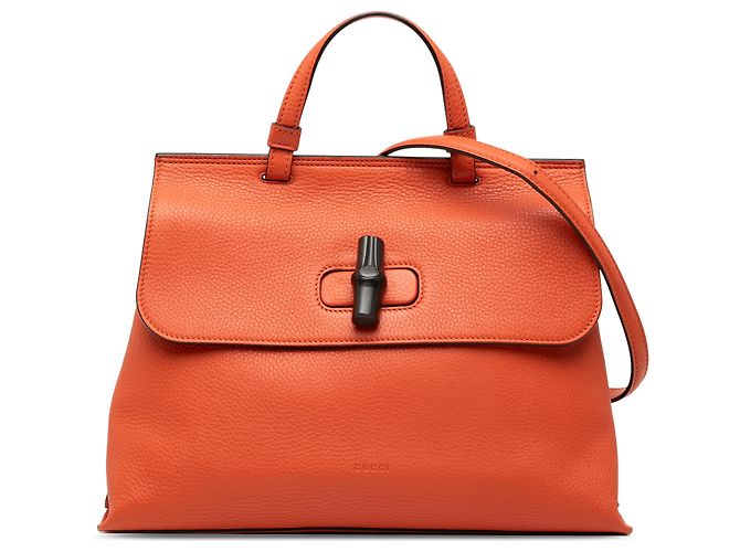 Bolsa Gucci Orange Medium em couro de bezerro Bamboo Daily Satchel