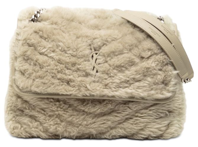 Sac à bandoulière Niki moyen en shearling marron Saint Laurent Beige