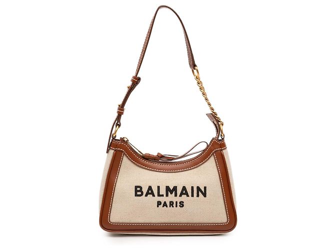 Balmain Beige Canvas B Army Logo Shoulder Bag