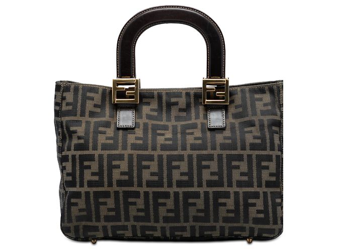 Fendi Petit Tote Twins en Toile Zucca Marron