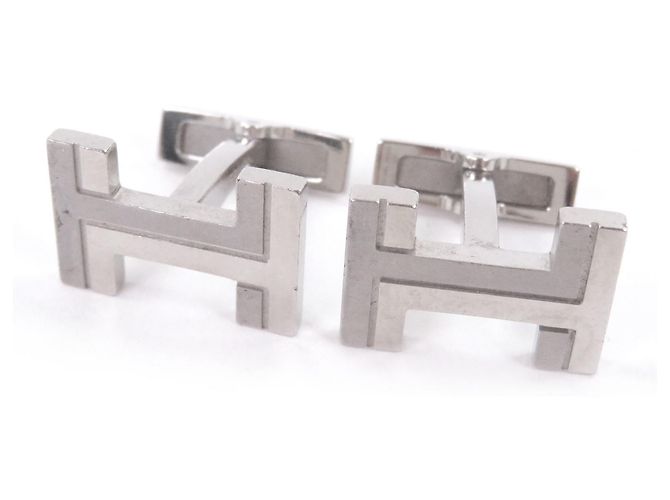 Hermès Hermes Silver H-Logo Design Cufflinks Silvery