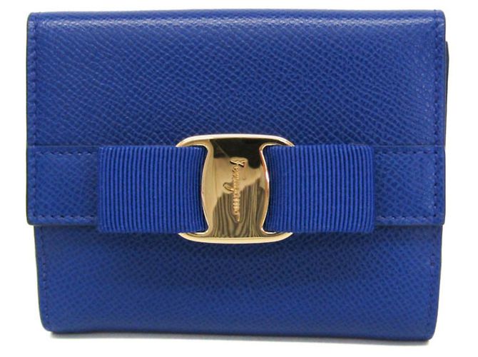Cartera de cuero azul Vara de Salvatore Ferragamo