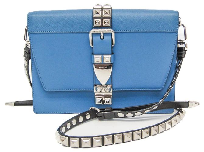Borsa a Spalla in Pelle Prada Electra Studs Blu