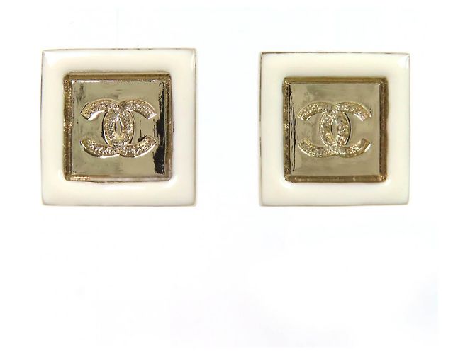 Chanel B24C Coco Mark quadratische Ohrringe Weiß