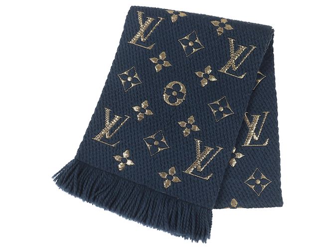 Écharpe Logomania Shine Louis Vuitton Doré Bleu Marine