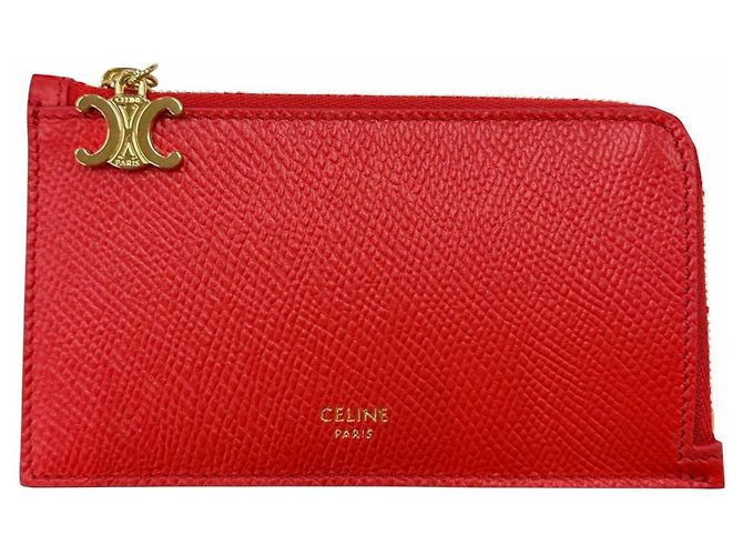 Céline CELINE Leather Triomphe Zip-around Business Card Holder Red