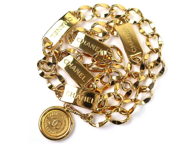 Cinto de corrente dourada Chanel com motivo de moeda Coco Mark Dourado