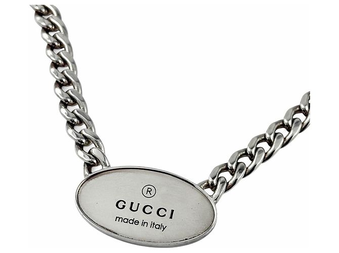 Collar de cadena con placa ovalada de marca registrada Gucci 797142 Plata