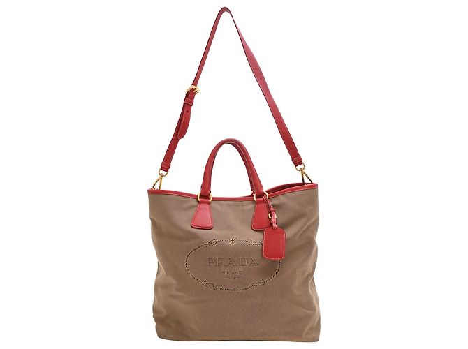 Bolsa tote 2 em 1 em lona marrom Prada
